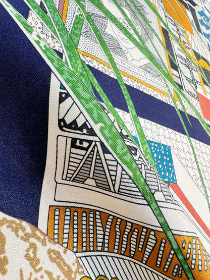 HM 26s Knitting Scarf 90 White Green Blue Colorful Mulberry Silk 148047