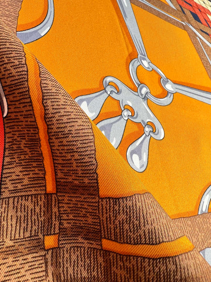 HM 26s Double-sided Scarf 90 Orange Colorful Mulberry Silk 152279