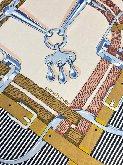 HM 26s Double-sided Scarf 90 Beige Colorful Mulberry Silk 152280