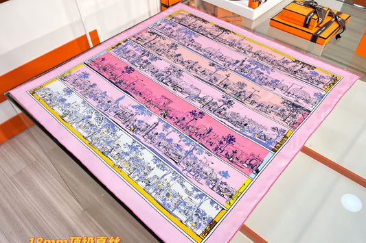 HM 26s Knitting Scarf 90 Pink Blue Colorful Mulberry Silk 147545