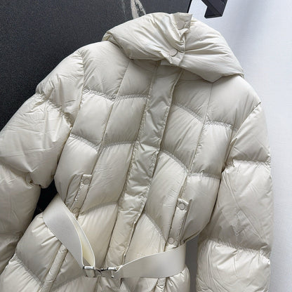 Burberry 25 Hooded Short Down Jacket with Adjustable Waist White Polyester
