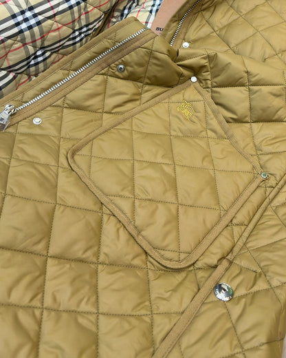 Burberry 25 Quilted  Hooded Long Coat Yellow Polyester Cotton