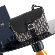 Dior 2026 Heritage Saddle Flap Messenger Bag 23cm Fabric Leather