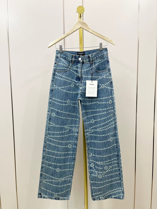 CC 25 Jean Printed Blue White Washed Denim