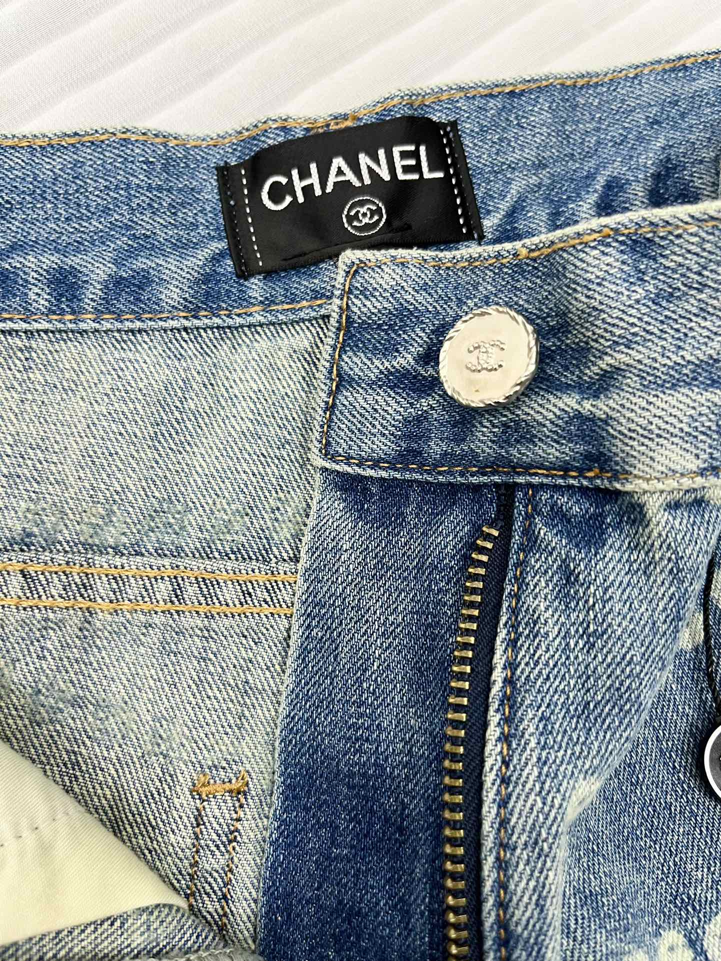 CC 25 Jean Printed Blue White Washed Denim