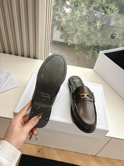 CELINE  Slippers Brown Leather 285953