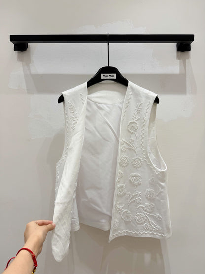 Miumiu 2026 Vest With Double-sided Floral Pattern White Cotton