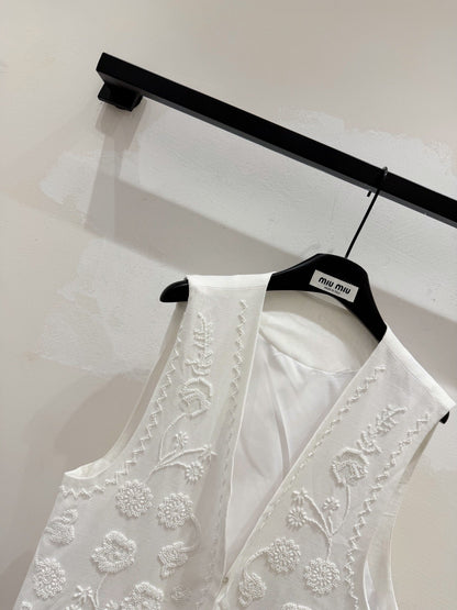 Miumiu 2026 Vest With Double-sided Floral Pattern White Cotton
