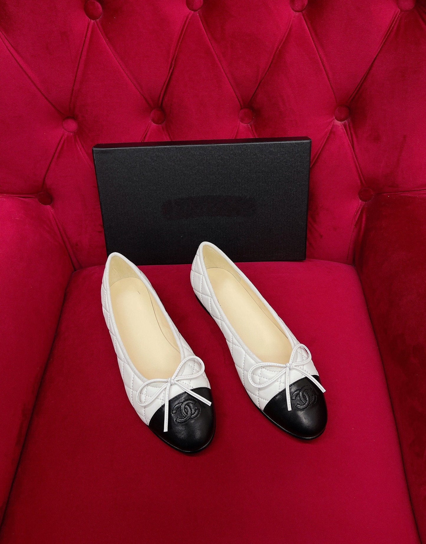 ballet flat black white quilted lambskin
