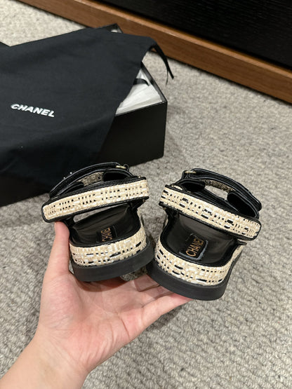 cc dad sandals mule cream black calfskin