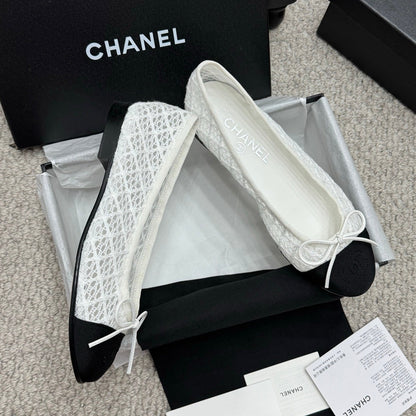 CC 25p Ballet Flat White Cotton Mesh Fabric Grosgrain