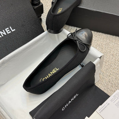 CC 25p Ballet Flat Black Canvas Calfskin
