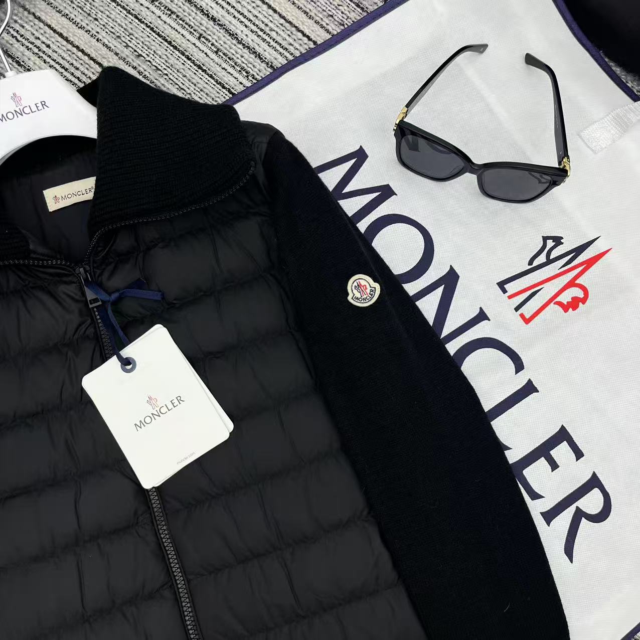 MC 2025 Quilted Knit-panel Puffer Jacket Black Polyester Wool 528747