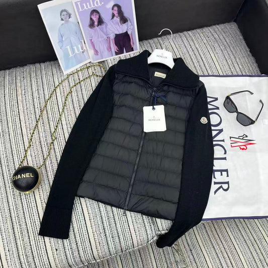MC 2025 Quilted Knit-panel Puffer Jacket Black Polyester Wool 528747