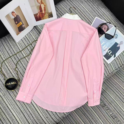 Miu Miu 2026 Long-sleeved Shirt Pink White Cotton