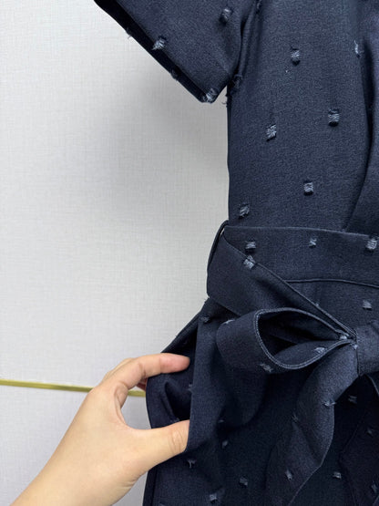 Dior 2026 Midi Shirt Dress With Belt Dark Blue Cotton 380412