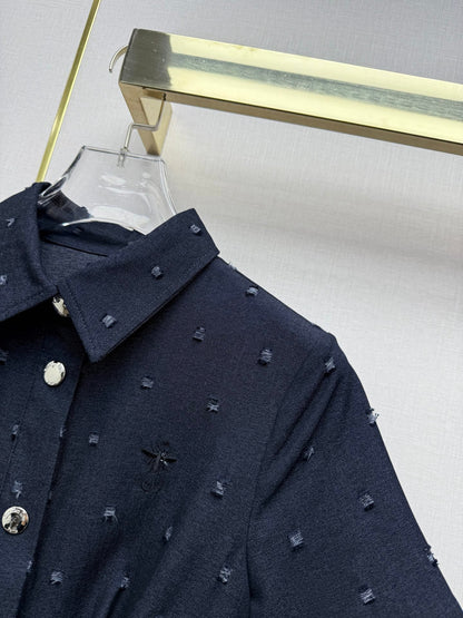 Dior 2026 Midi Shirt Dress With Belt Dark Blue Cotton 380412