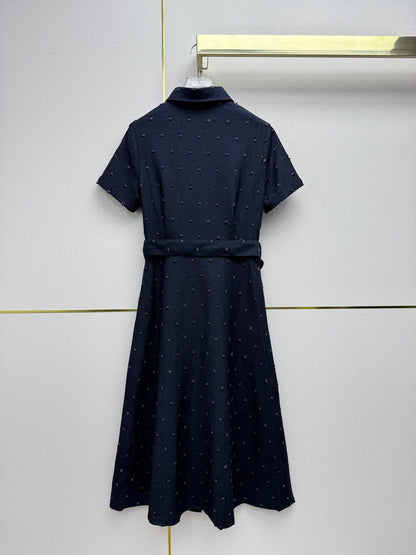 Dior 2026 Midi Shirt Dress With Belt Dark Blue Cotton 380412