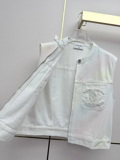 Chanel 2026 Denim Vest Jacket White Cotton 317920