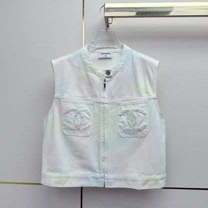 Chanel 2026 Denim Vest Jacket White Cotton 317920