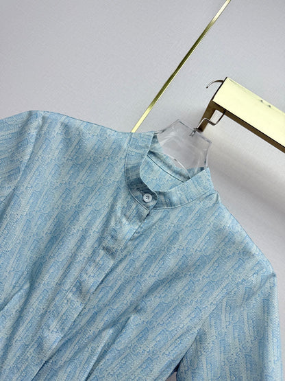 Dior 2026 Stand Collar Dress Blue Cotton 380424