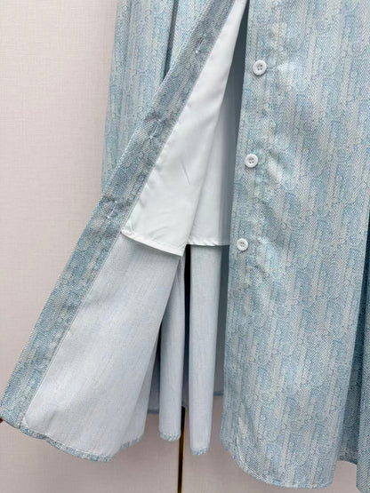 Dior 2026 Stand Collar Dress Blue Cotton 380424