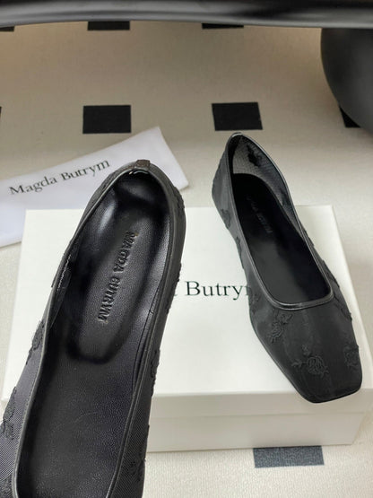 Manolo 25 Ballet Flats Black Mesh Fabric 319742