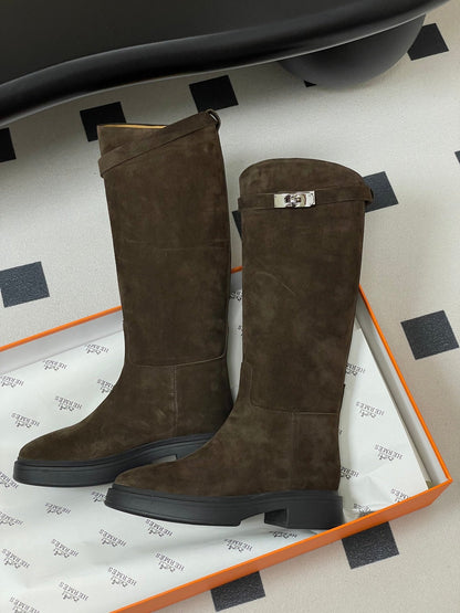HM Jumping Boots Dark Brown Kelly Buckle Suede 423265