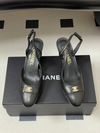 Chanel 25 Slingback 50mm Black Lambskin 473218