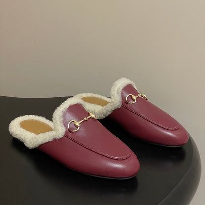 GG horsebit flat mules red cowhide 534711
