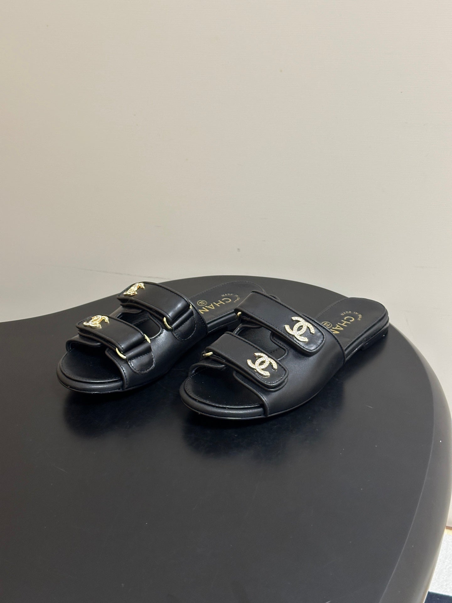 Chanel 2026 Crystal Logo Flat Sandal Sheepskin 229731