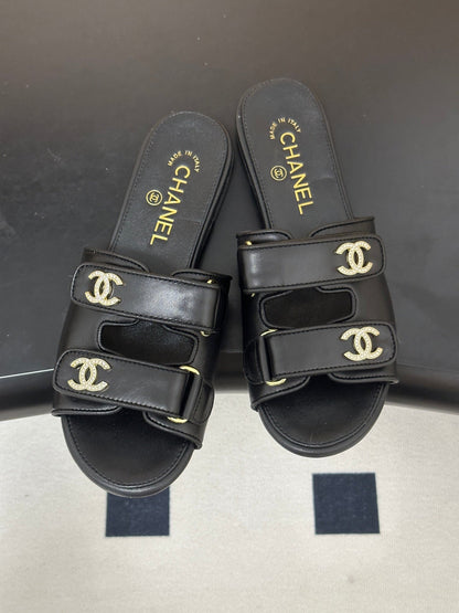 Chanel 2026 Crystal Logo Flat Sandal Sheepskin 229731
