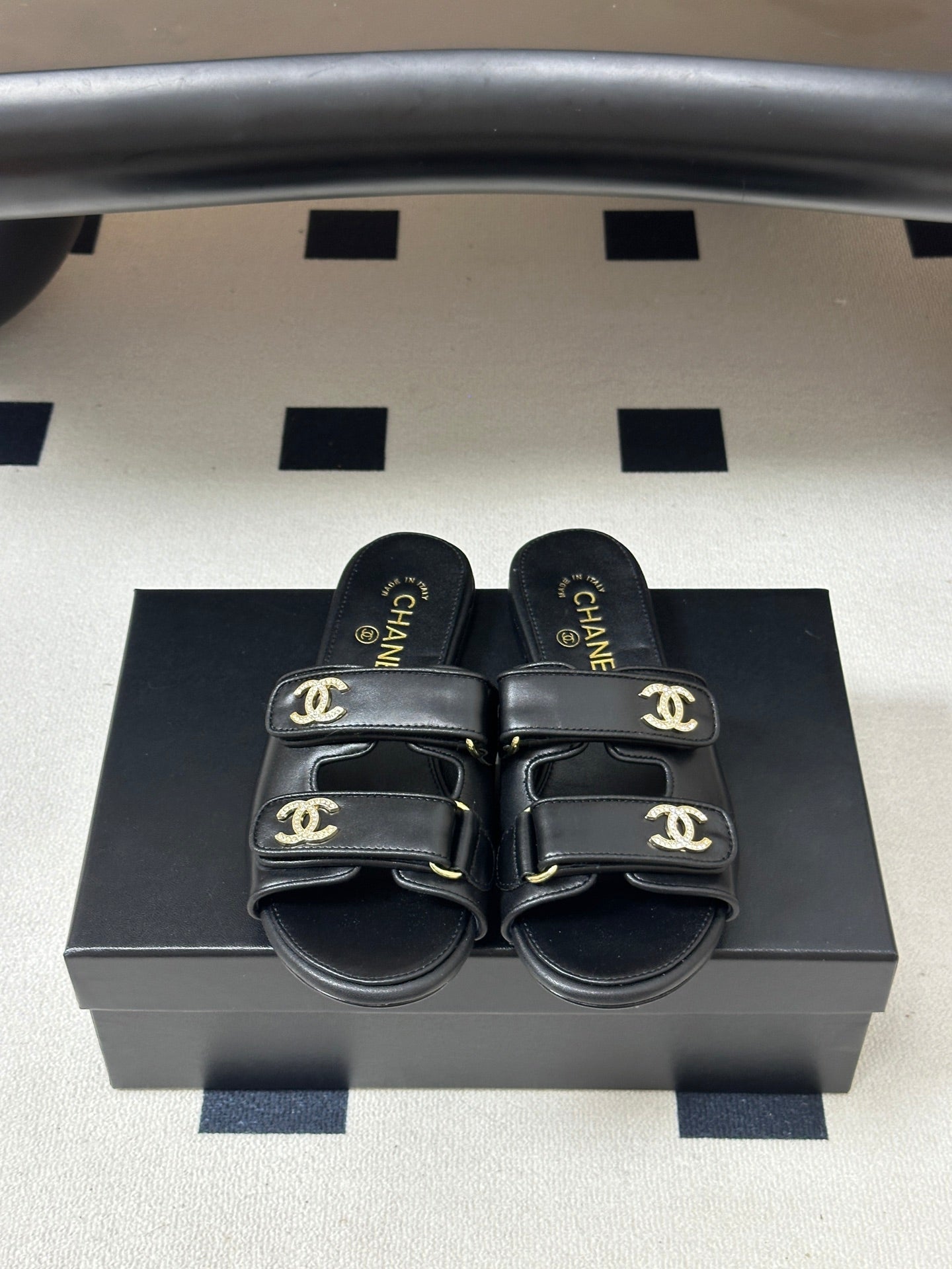 Chanel 2026 Crystal Logo Flat Sandal Sheepskin 229731