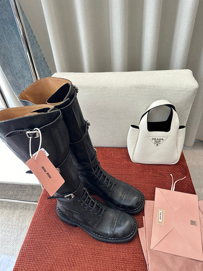 MiuMiu 25 motorcycle boots black cowhide 521966