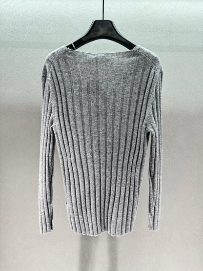 Miumiu 2026 V-neck Sweater Grey Wool Cashmere