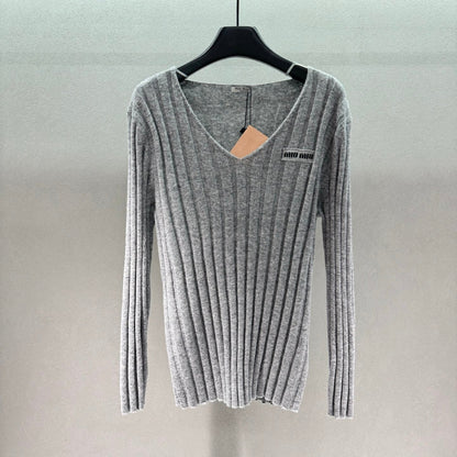 Miumiu 2026 V-neck Sweater Grey Wool Cashmere