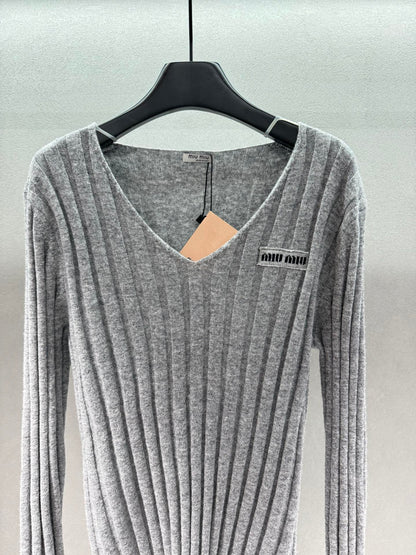 Miumiu 2026 V-neck Sweater Grey Wool Cashmere