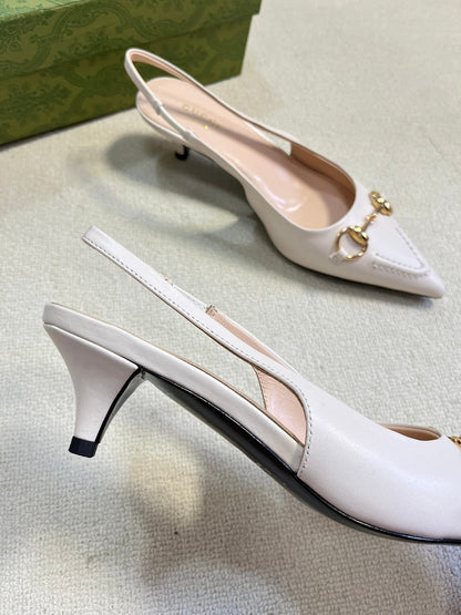 GC Horsebit Slingback Pump 50mm White Sheepskin 294562