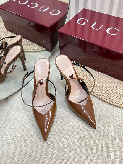 GC 100mm Heeled Slingbacks Brown Sheepskin 294606