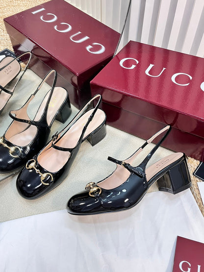 GC Horsebit Slingback 60mm Black Patent Leather 294590
