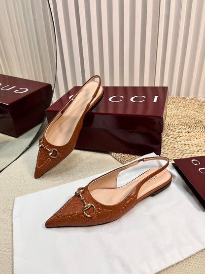 GC Horsebit Slingback Pump 10mm Brown Embossed  Sheepskin 294570