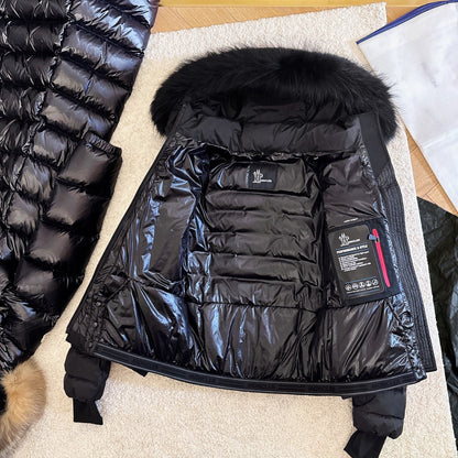 Moncler 2025  Grenoble 'Beverley' Hooded Shearling-trimmed Ski Black Down Jacket