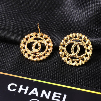 CC Metal Heart Double C Gold Earrings