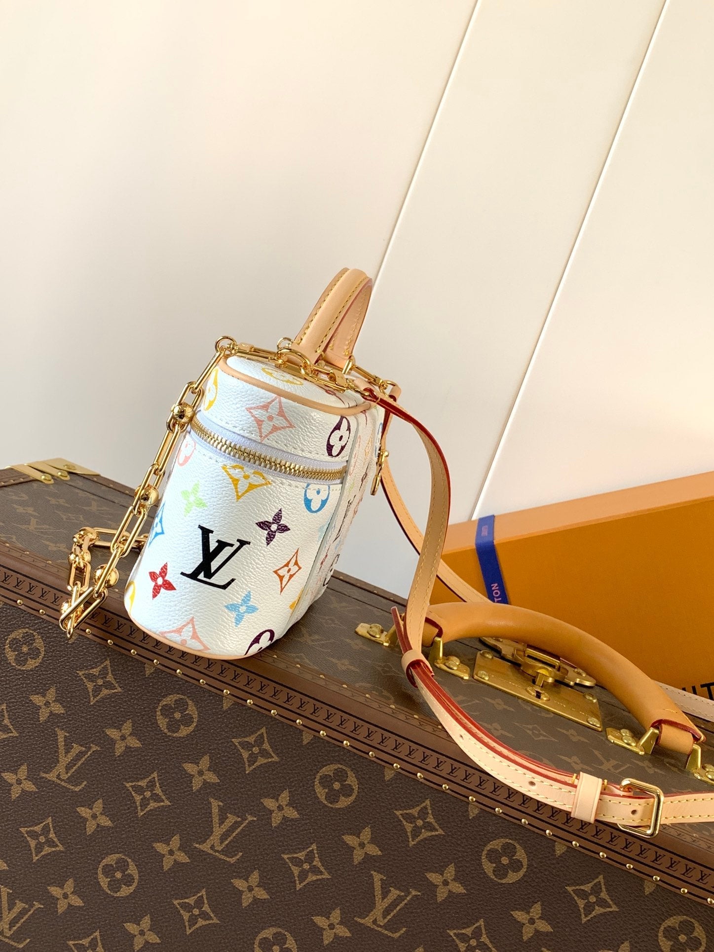 LV 2026 Vanity Chain Pouch 19cm White mix Multicolor Canvas Cowhide 252195