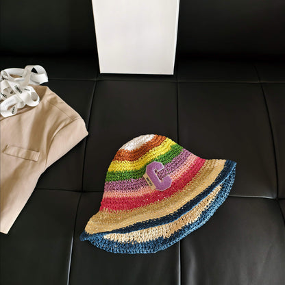 Celine Rainbow Straw Bucket Hat 322145