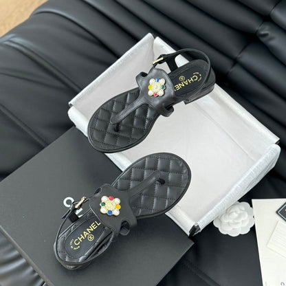 Double C Classic One-Strap Sandals Black Lambskin
