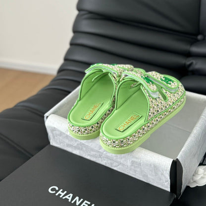 Mule Sandals Sheepskin  Light Green