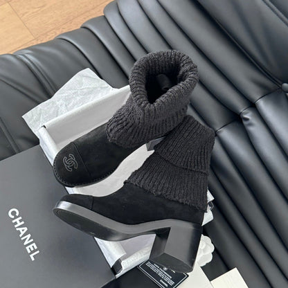 CC 25 new sock boots black knit wool suede  458775