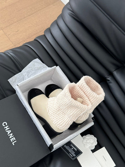 CC 25 new sock boots white black knit wool suede  458777