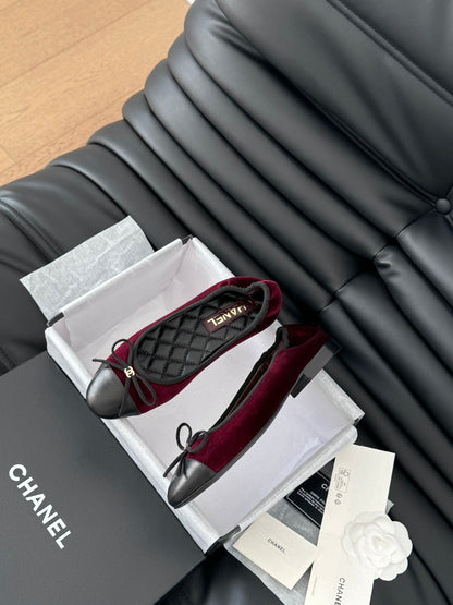 CC Ballet Flats In Burgundy Velvet Fabric 143536